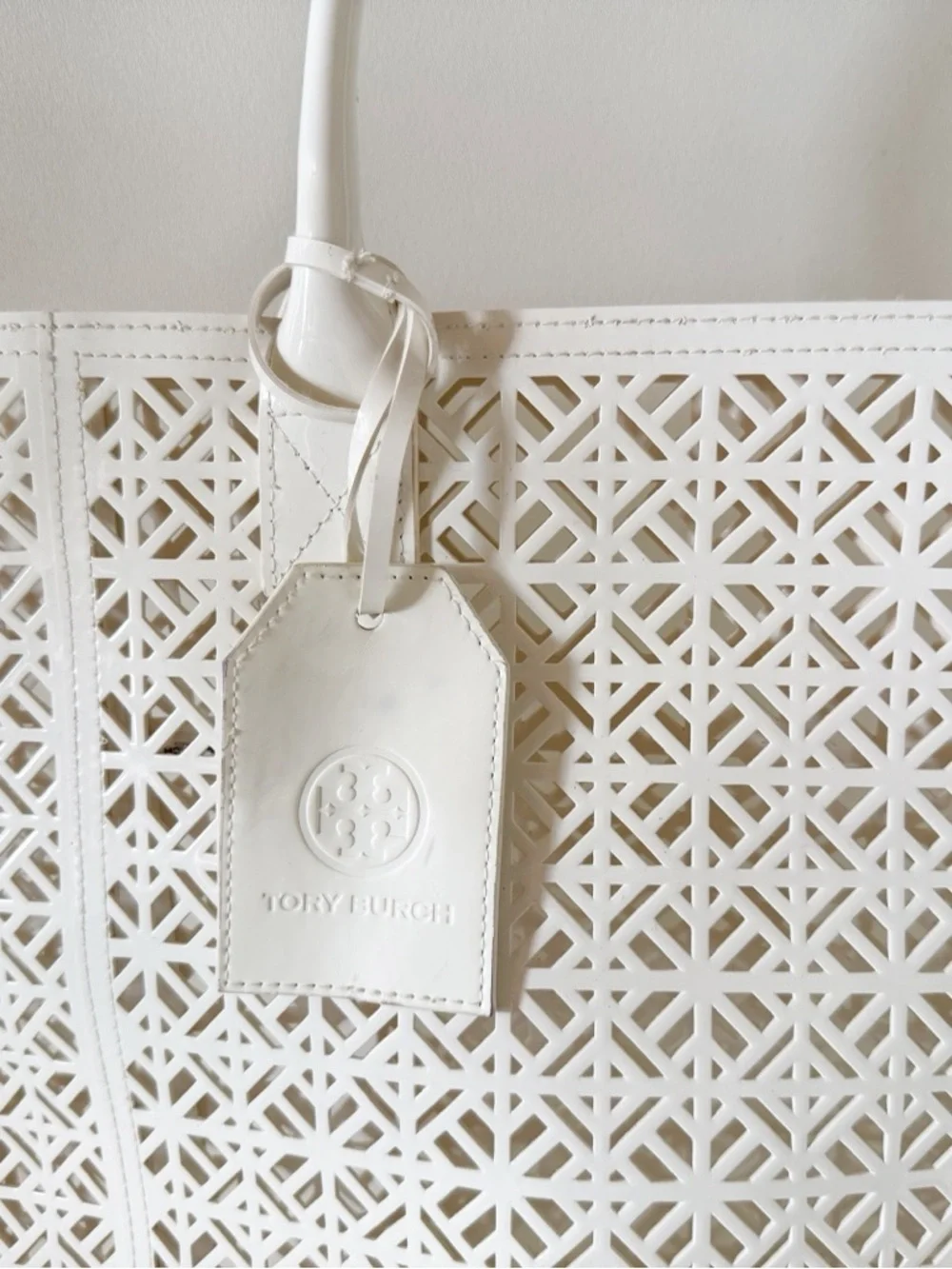Tory Burch Tote Bag Laser-Cut PVC Geometric Carry-all White Casual Beach